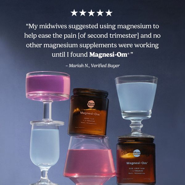 The image showcases a testimonial-style advertisement. Above, there's a text block set against a dark blue background, featuring a quote and five star ratings. Beneath this, four glasses, three containing colored liquids are stacked upon one another. Two jars of a product featuring label are visible on the right and in the center. The overall design is clean and organized.