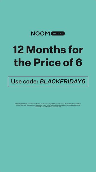The ad is a vertical banner with a teal background. At the top, the logo is present. Beneath, large white text announces, "12 Months for the Price of 6." A bordered box displays the text "Use code: BLACKFRIDAY6." Small text at the bottom provides details about the offer terms. The overall composition is clean and focused on the promotional message.