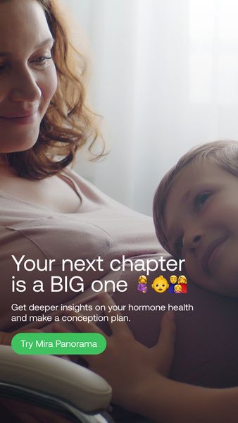 The image features a close-up of a pregnant woman cuddling a young child. Text overlays describe the next chapter of life. The ad uses a warm, inviting color palette with soft lighting. There is a call to action button at the bottom of the ad.