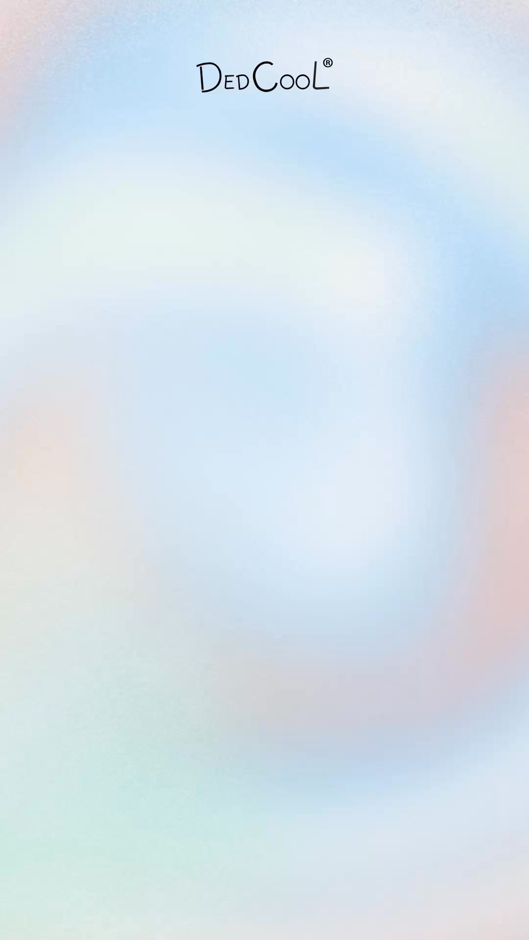 The creative features a soft, pastel-colored background with a blurred, abstract design. The brand logo 'DedCool' is prominently displayed in the upper right corner in a simple, black, handwritten font with a registered trademark symbol. The text overlay announces an 'End of Year Sale!' and encourages a final shopping spree before New Year's resolutions, highlighting a tiered savings structure based on spending.