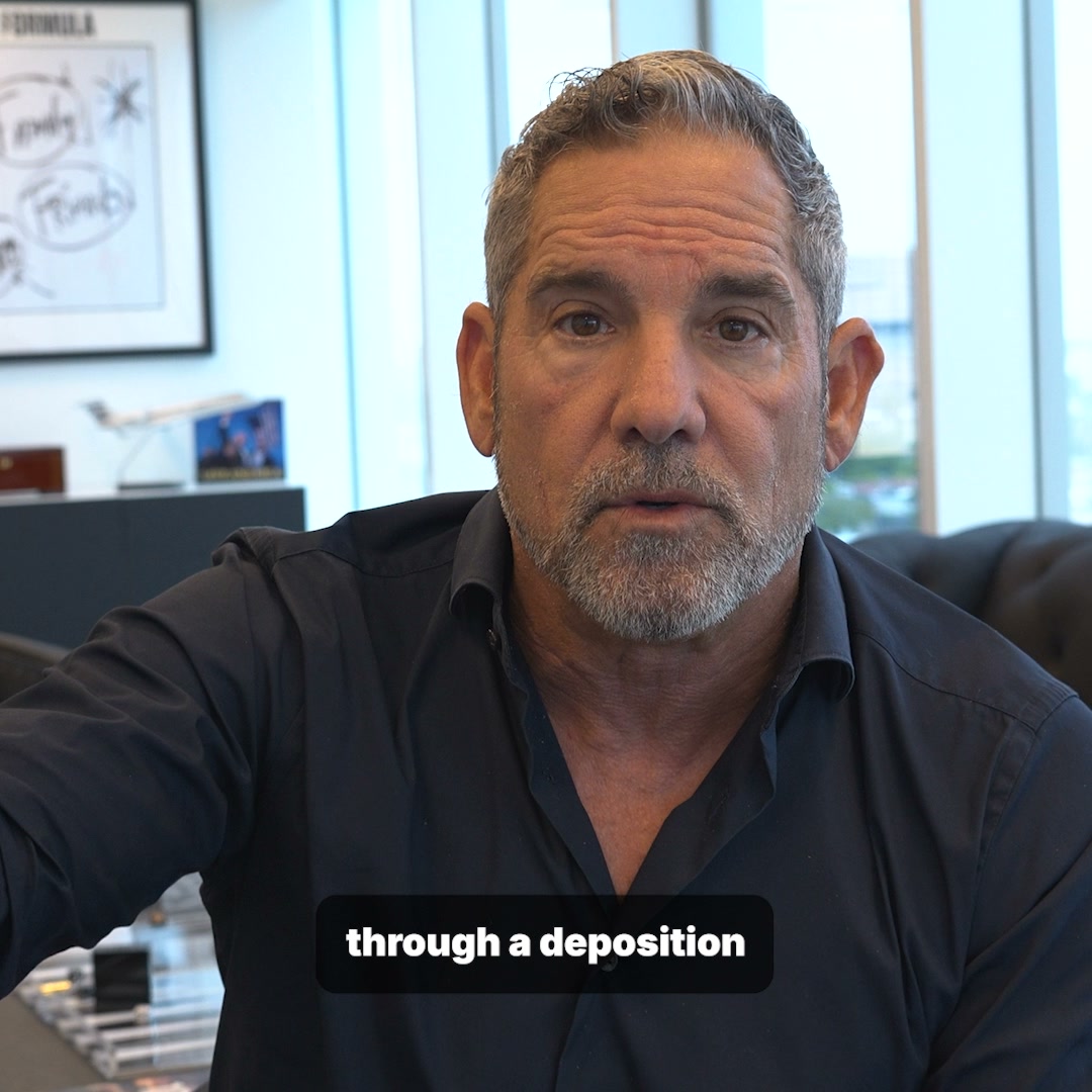 A man with graying hair and a beard, wearing a dark collared shirt, looks directly at the camera. He is in an office setting with a window in the background. A black bar with white text at the bottom of the screen reads "through a deposition". The main text overlay on the video reads "WANT TO JOIN THE ELITE?" and other copy is present in the ad, but not on the video itself.