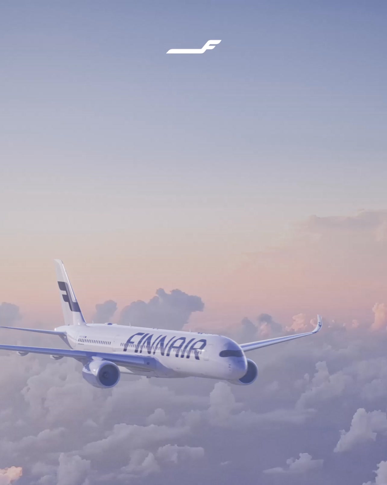 A Finnair airplane is shown flying through clouds during sunset. The Finnair logo is visible on the tail and the name 'FINNAIR' is written on the side of the plane. The text overlay reads 'Planeeri oma järgmine seiklus juba täna. Tutvu meie sihtkohtadega ning broneeri lennud kevadeks ja suveks hiljemalt 22.1.', which translates to 'Plan your next adventure today. Explore our destinations and book flights for spring and summer by January 22nd at the latest.'