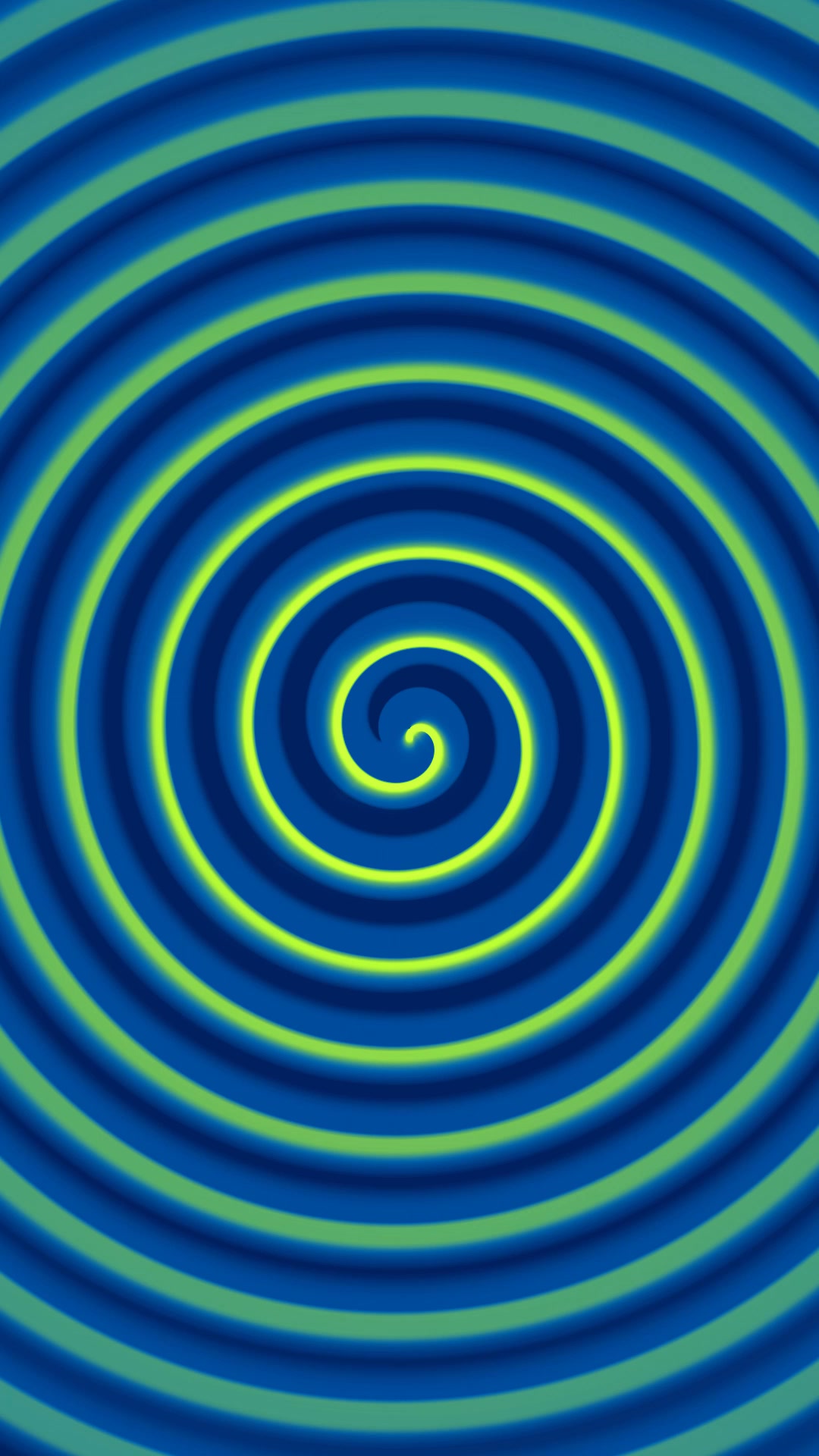 The visual is an abstract illustration of a blue and green spiral, creating a hypnotic effect. There is no text on the image itself. The ad copy states a bold claim about saving money on car insurance, implying a quick and easy process.